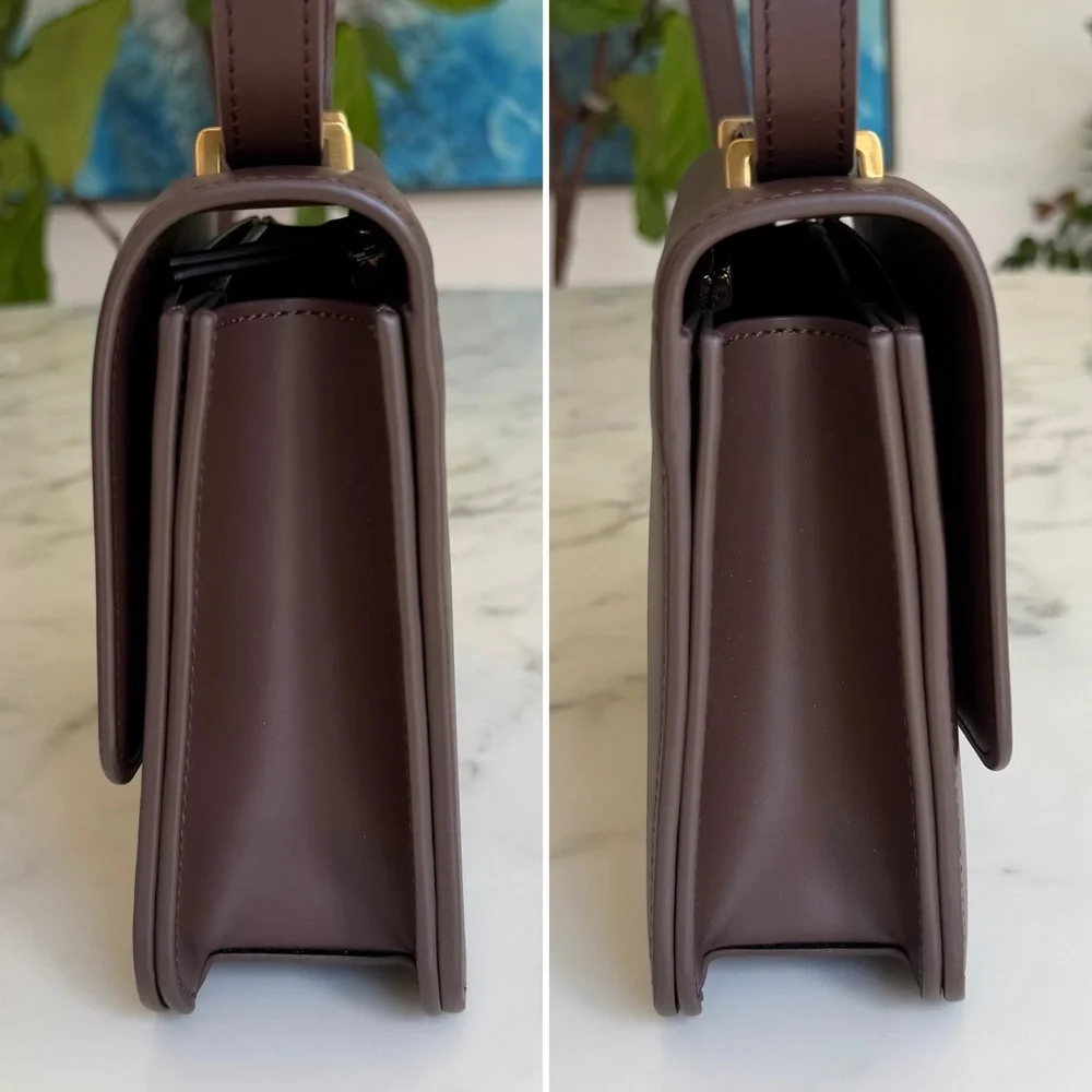 Quince Italian Leather Box Shoulder Bag Crossbody Dark Brown - Picture 3 of 16